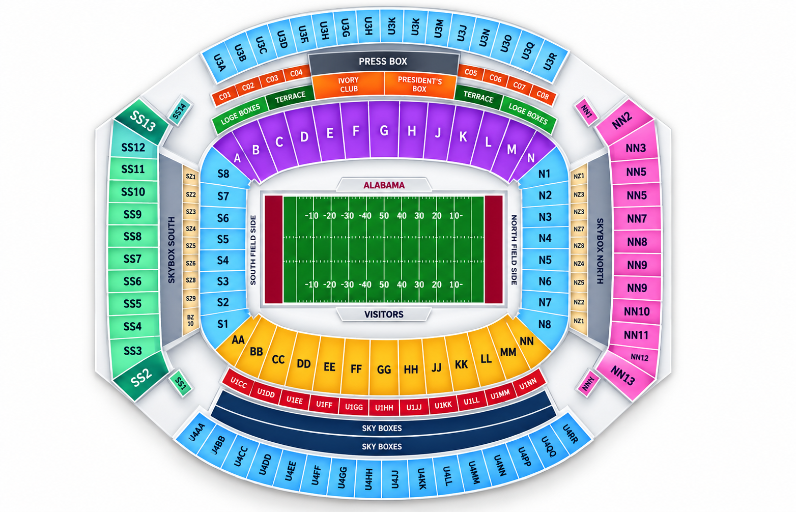 Bryant-Denny Stadium seating map