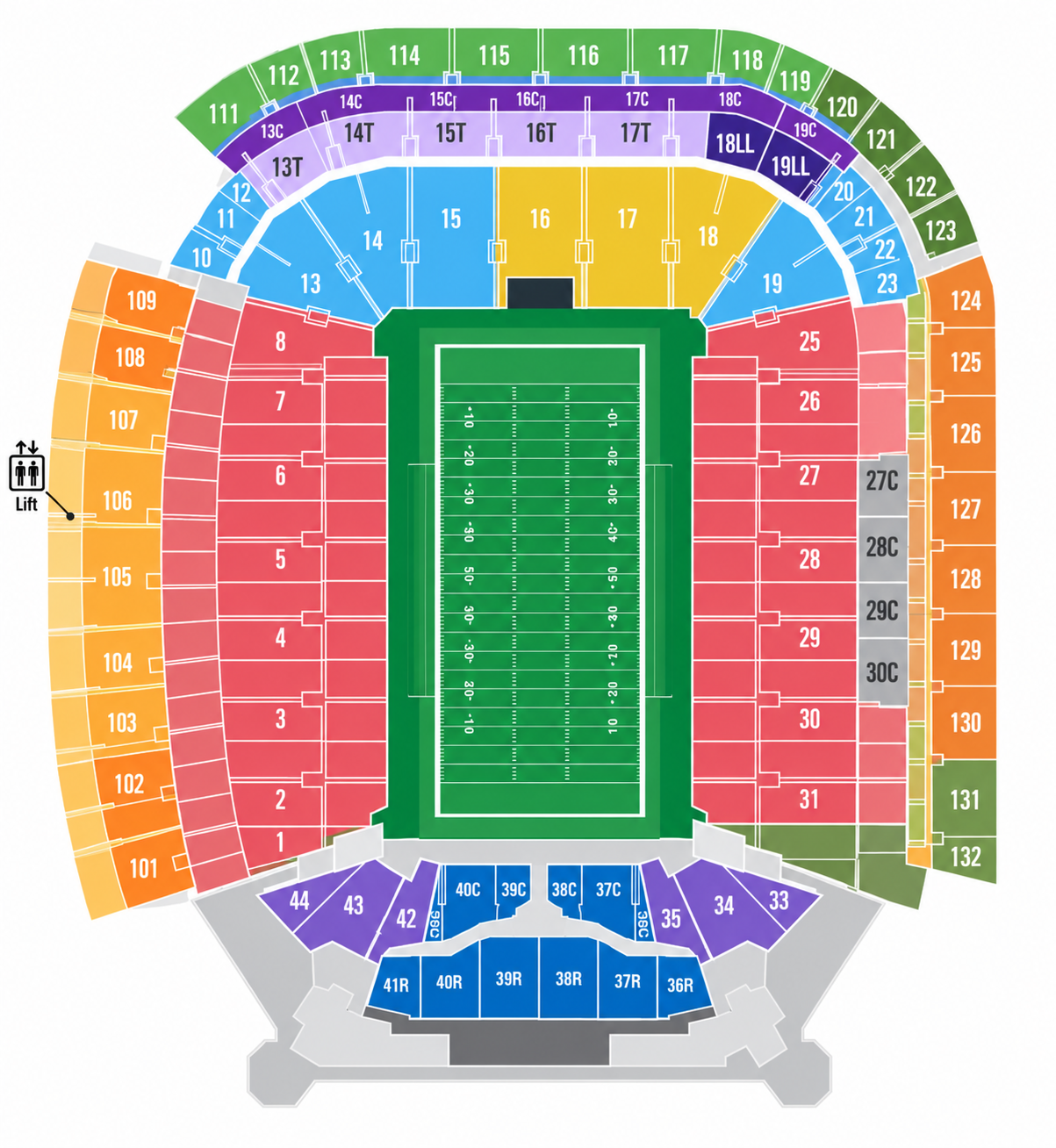 Darrell K Royal-Texas Memorial Stadium seating map
